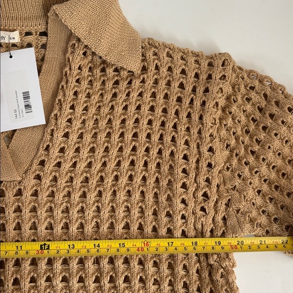 Andthewhy tan collared open knit long sleeve vneck sweater - Picture 12 of 16